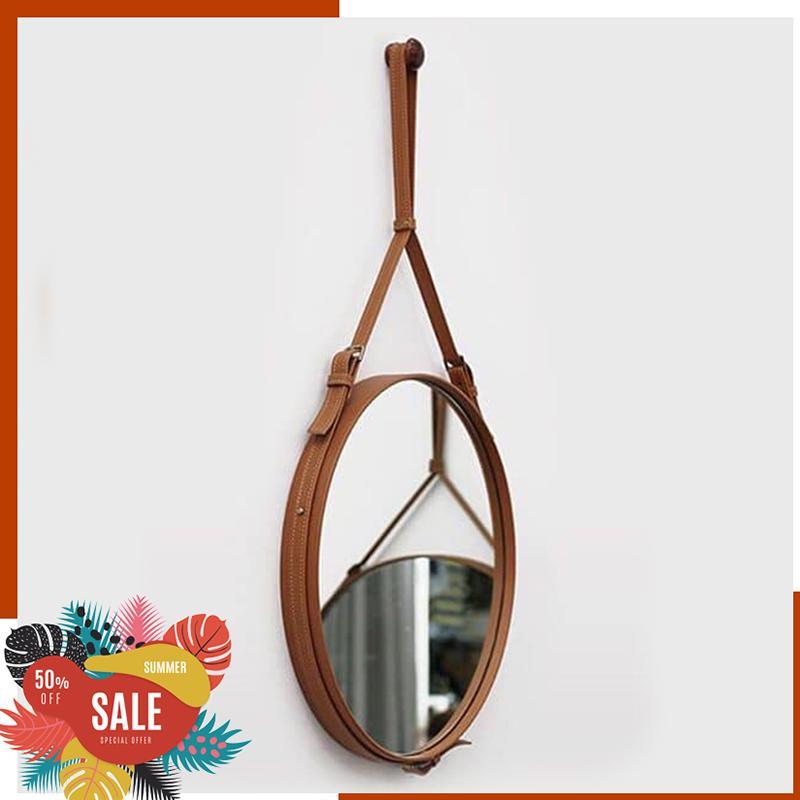 Gương Tròn Gương Soi Treo Tường Dây Da Simili Đường Kính 40cm