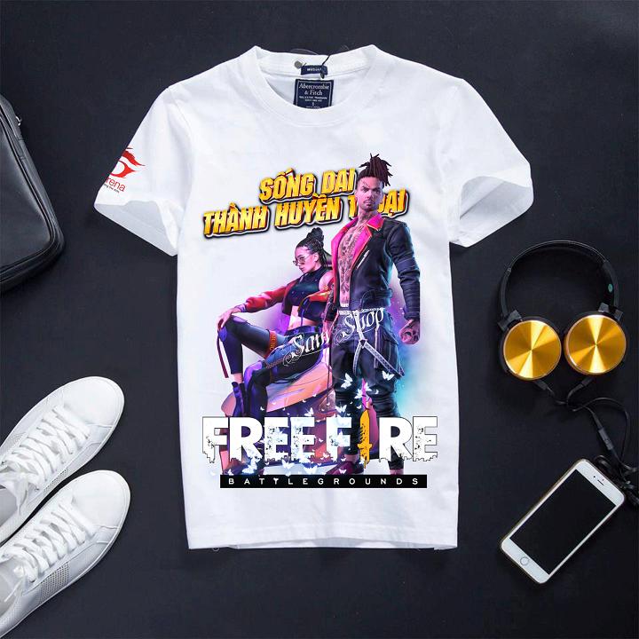 Áo thun cotton free fire màu trắng moco + atoni