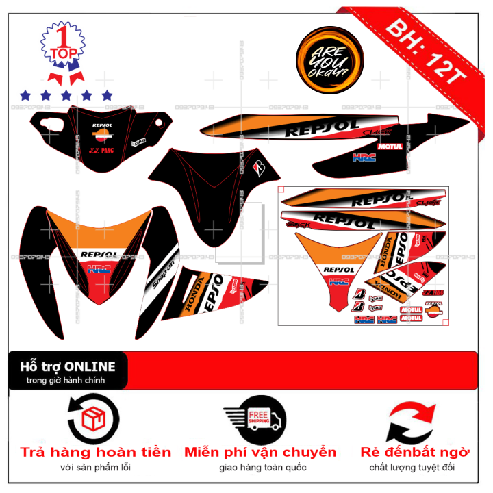 Tem rời dán xe click 110 repsol dán xe đen