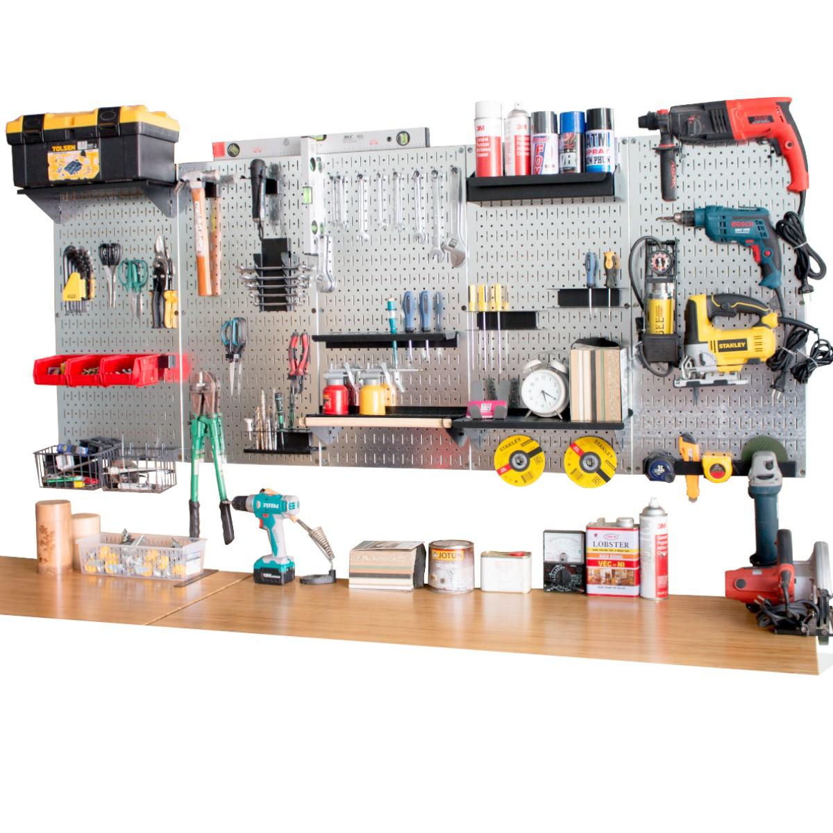 Bảng treo dụng cụ Pegboard cơ khí SMLIFE WB5 - Mô đun 5 Bảng mạ kẽm dày 12mm + bộ móc treo sơn tĩnh điện màu đen - Lưu trữ dụng cụ trực quan dễ tìm kiếm - Combo dành cho gia đình