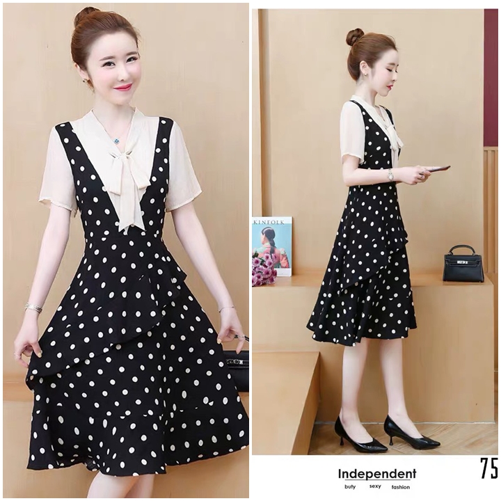 ĐẦM VOAN PHỐI LỤA CHẤM BI SIÊU XINH ĐỦ SIZE 30-72KG - 75665