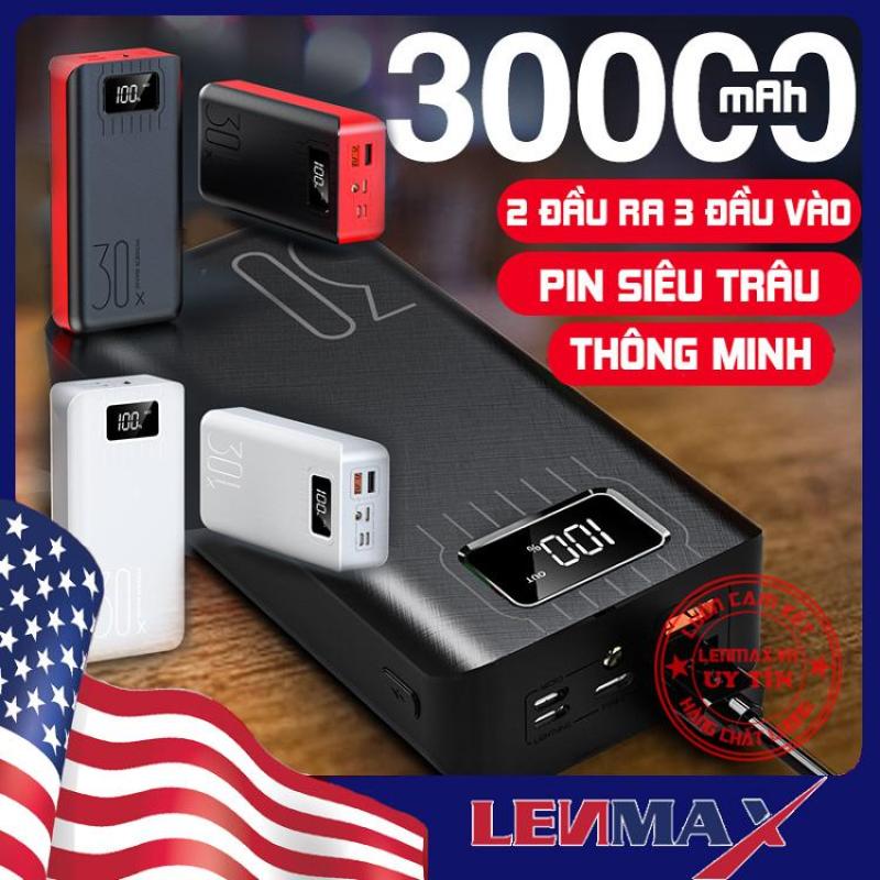 Giá Pin Sạc Dự Phòng 30000mAh, Sạc nhanh 2.1A , Có 3 cổng SạcType C và Mirco, lighting, có đèn pin, bỏ túi dễ dàng. Sạc dự phòng dung lượng lớn bền, Nhỏ gọn dễ dàng mang theo, dùng cho các điện thoại Lenmax