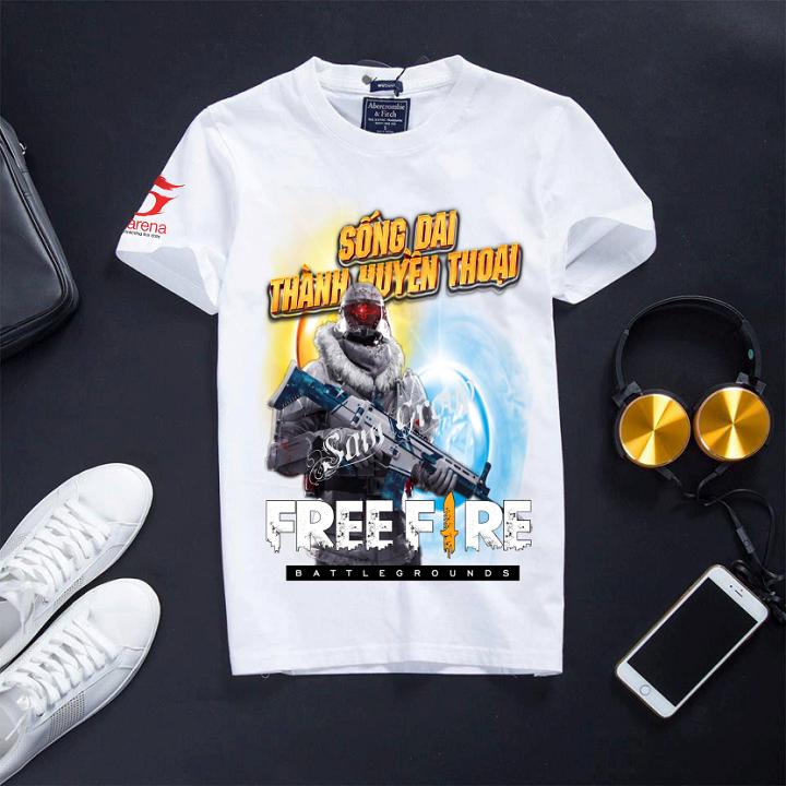 Áo Free Fire cổ tròn màu trắng cotton 4 chiều Băng Giá