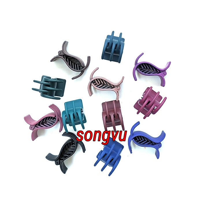 Cặp tóc càng cua nhựa nhám 5 răng (Lố 12 chiếc mix các mầu)