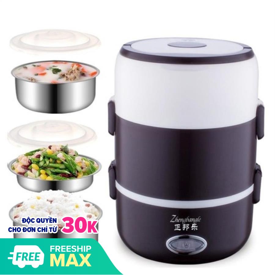 Cạp lồng cơm giữ nhiệt có cắm điện hâm nóng đồ ăn ruột inox cao cấp, cà men nấu cơm và hâm nóng lồng inox 3 tầng