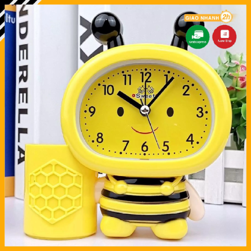 Đồng hồ báo thức cho bé hình chú ong chăm chỉ, Đồng hồ để bàn báo thức chuông kêu to, hình độc đáo dễ thương phù hợp với phòng ngủ, phòng làm việc, sử dụng pin lâu