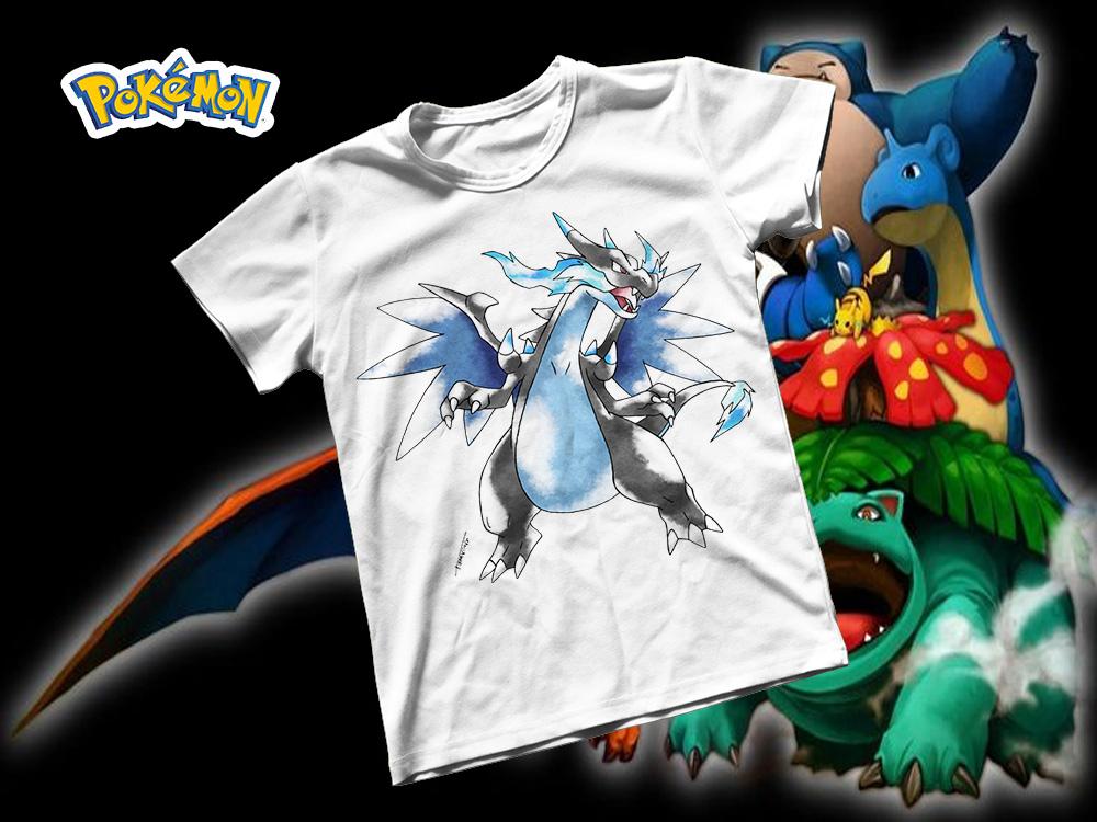 [HCM]Áo thun Cotton Unisex - Anime - Pókemon - Pokemon Lizardone mega X