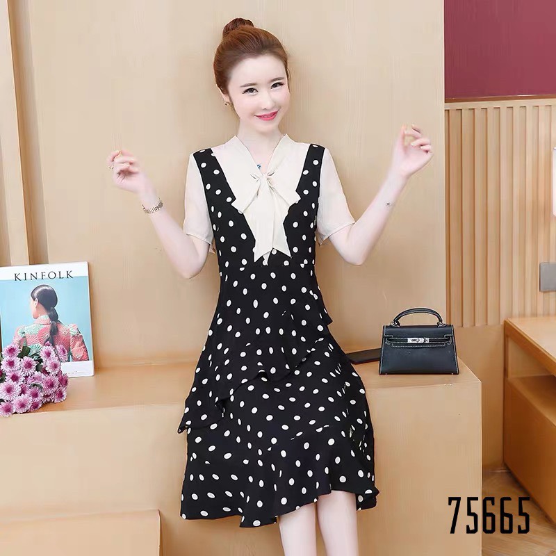 ĐẦM VOAN PHỐI LỤA CHẤM BI SIÊU XINH ĐỦ SIZE 30-72KG - 75665
