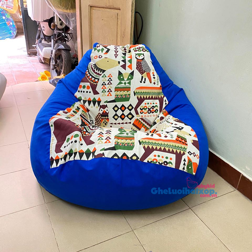 Ghế lười dáng lê họa tiết hình thú size L (90x120cm)