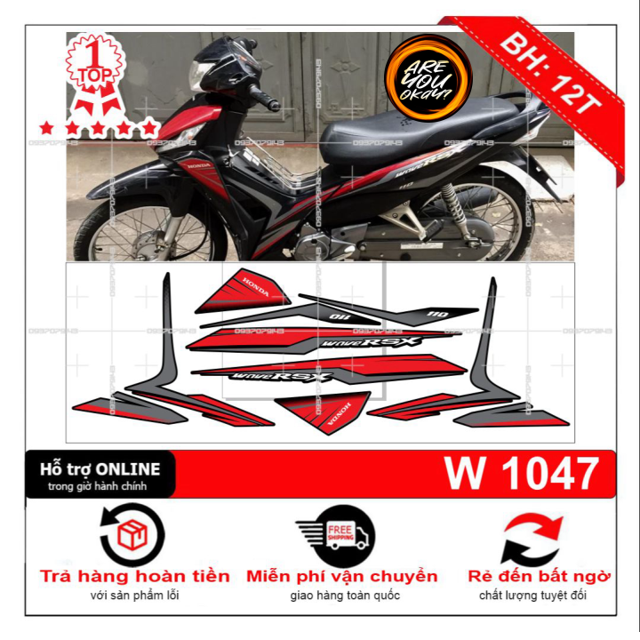 Tem rời dán xe wave RSX zin đỏ đen