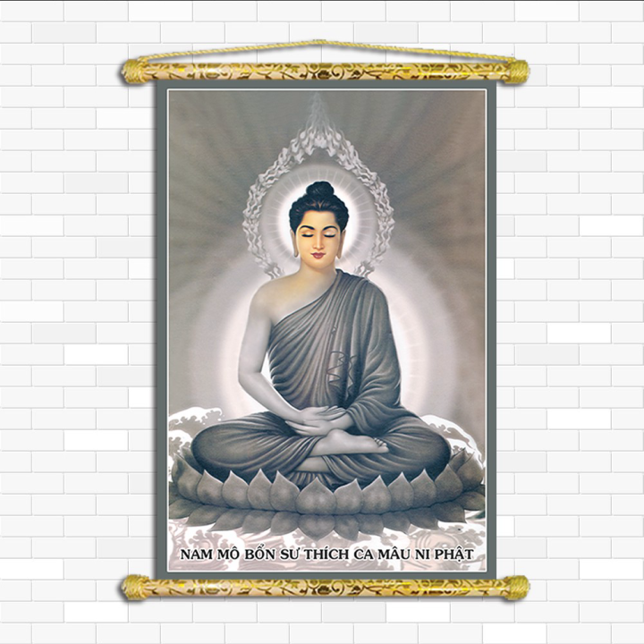 Tranh Liễn Phật Giáo - Đức Phật Thích Ca Mâu Ni, Nhiều size, mẫu lựa chọn, vải canvas chống nước nẹp sáo gỗ tự nhiên, có quà tặng kèm KT: 50x75 cm