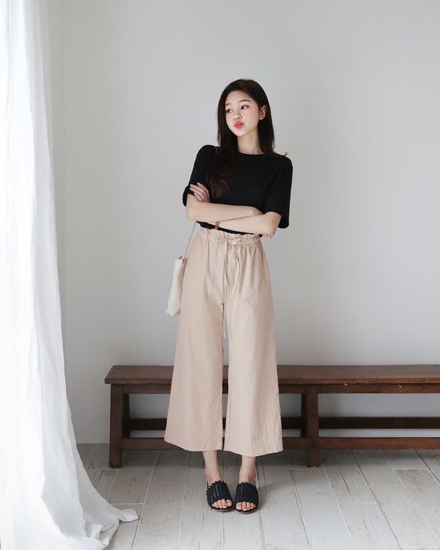 Quần Dài Ống Rộng Dây Rút Nữ Thời Trang Culotes Len Tăm