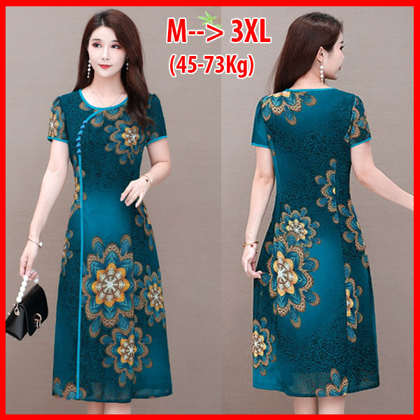 Xuka dress to party upscale middle-aged designs long, skirt dress middle-aged mom U50 U60 style dress suông middle-aged designs long bigsize-skirt dress medium high grade 3310 3240