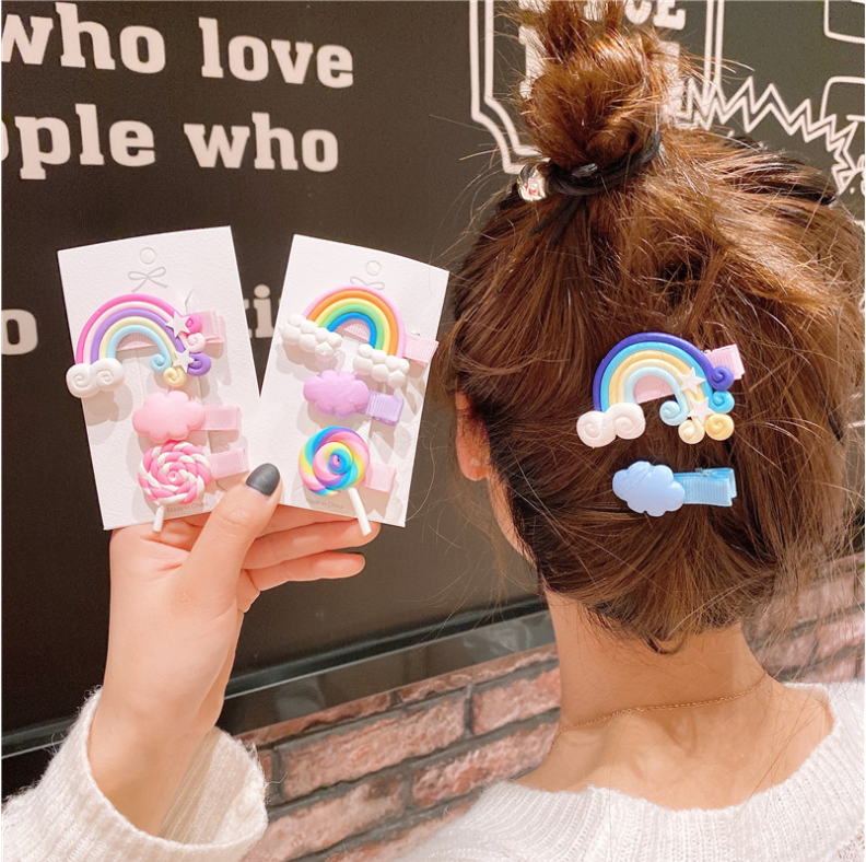 Set 3 kẹp tóc kẹo mút cầu vồng cho bé yêu