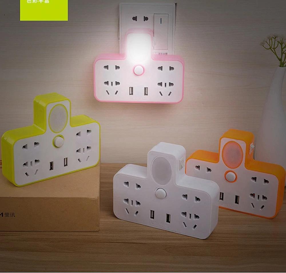 Đèn ngủ kiêm ổ điện 6 trấu 2 cổng USB KamiHome