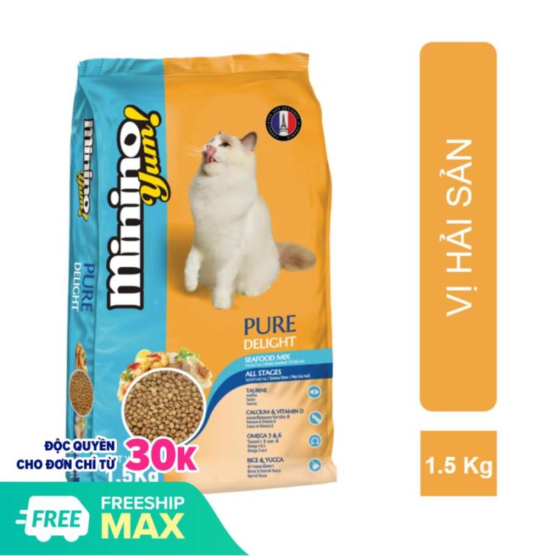 HN Hanpet -(Gói lớn 1,5kg-1,3kg) MININO Thức ăn viên cao cấp cho mèo, dùng cho mèo mọi lứa tuổi Thức ăn mèo me-o vị hải sản và cá ngù