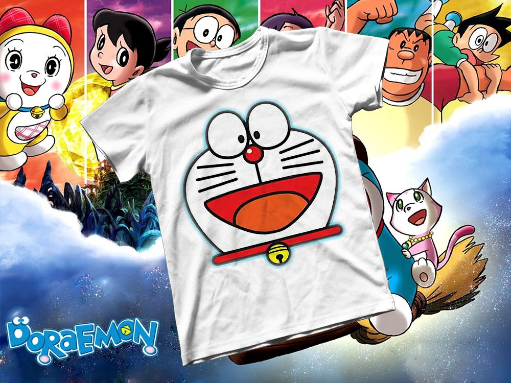[HCM]Áo thun Cotton Unisex - Anime - Doraemon - Mặt Doraemon dễ thương