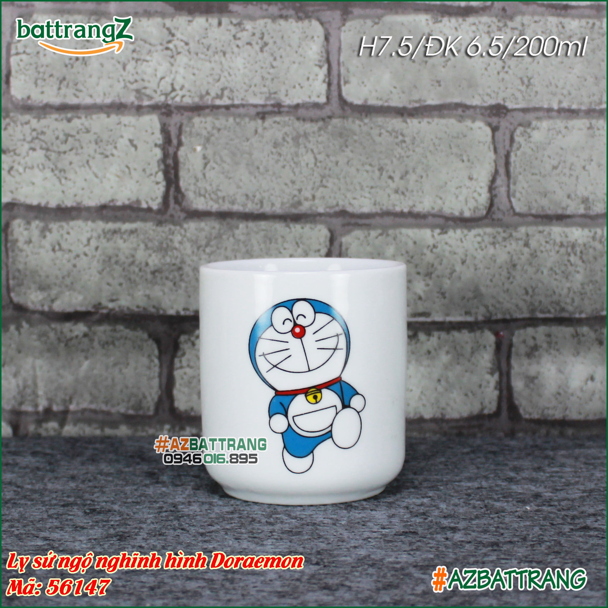 Ly sứ uống nước hình doremon gốm Bát Tràng AZ