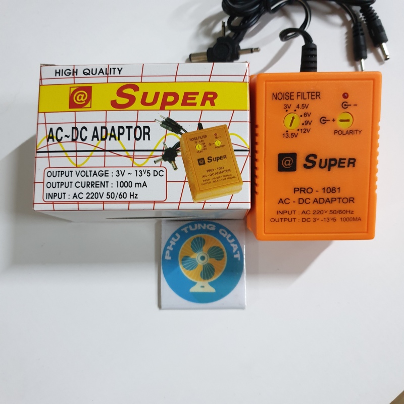 Adaptor AC DC 1000mA - điện 3v 4.5v 6v 9v 12v 13.5v cho máy phun săm radio sạc đa năng adapter