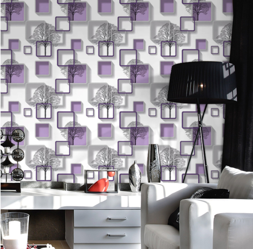 CUỘN 5M X 0.45M DECAL GIẤY DÁN TƯỜNG Ô VUÔNG CÂY TÍM KEO SẴN BÓC DÁN A028