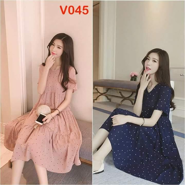 Váy bầu tím than chấm bi thời trang hè 2019