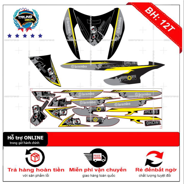Tem rời xe Click 110 pittong dán xe đen