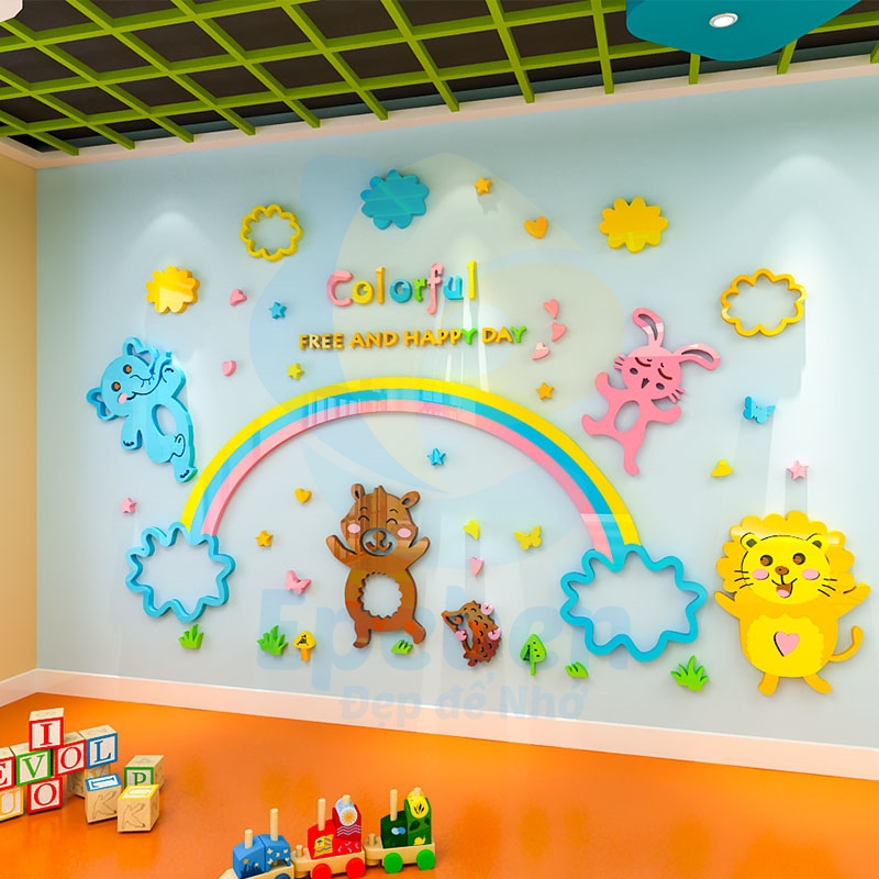 Tranh mica EPeBen dán tường nổi 3d hình ngày hạnh phúc decor trang trí mầm non, phòng cho bé