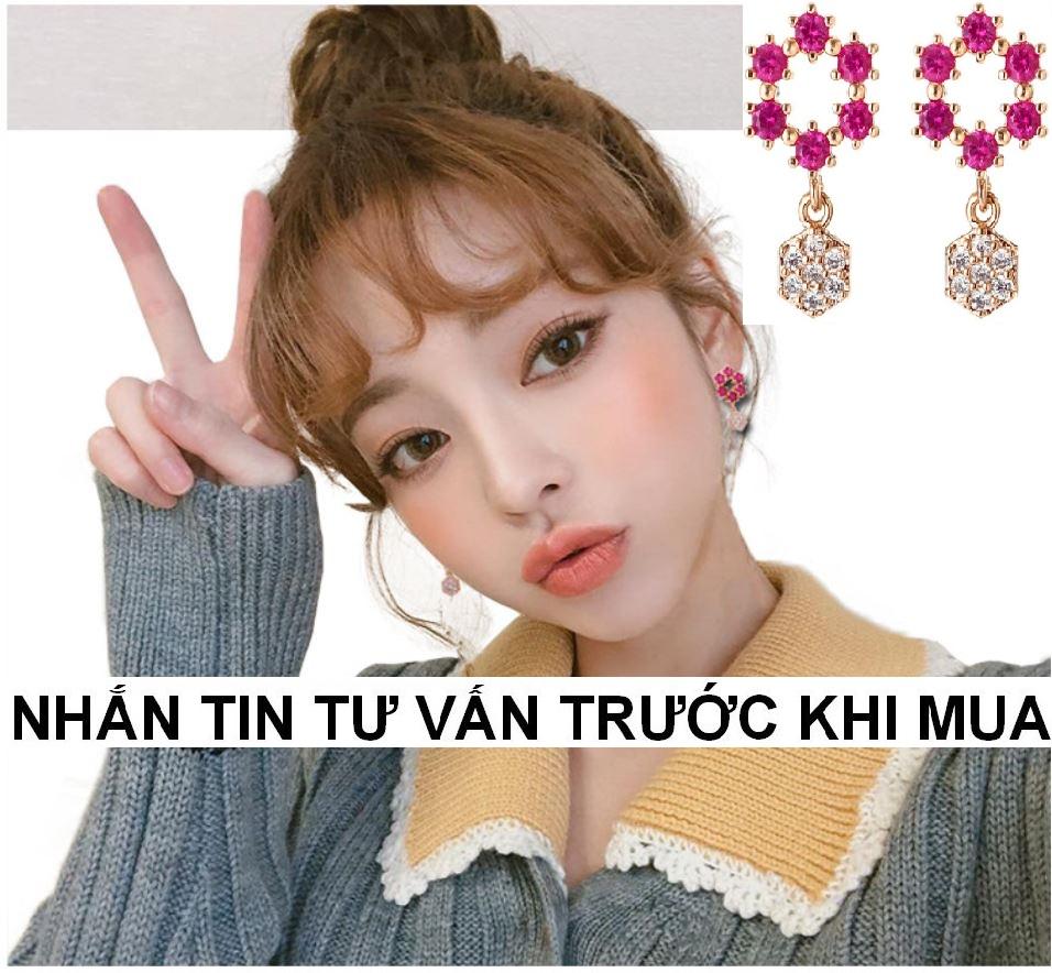 Bông Tai , Khuyên Tai Hình Than Có Viền 6 Viên Đá Đỏ Có Tua Rua Hình Than Đính Đá Trắng Phong Cách Hàn Quốc Kpop