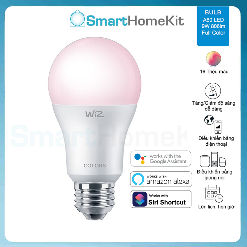 Bóng đèn thông minh Philips WiZ Tunable White and Color E27 9W A60 | Kết nối bằng WiFi - Không cần HUB - Hàng Chính Hãng Phân Phối