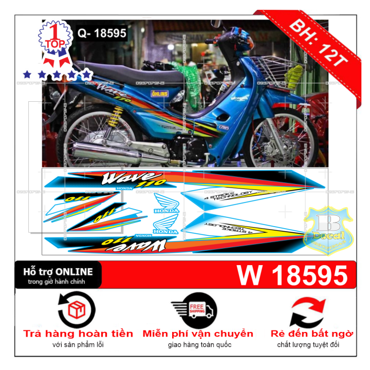 Tem rời wave nhỏ đời đầu dán xe xanh 18595