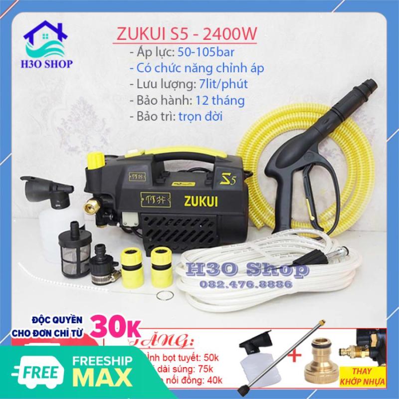 Máy rửa xe ZUKUI S5 màu đen - 2400W - có chức năng chỉnh áp - máy rửa xe mini - máy rửa xe gia đình - máy xịt rửa cao áp - tặng bình bọt xà bông và cây nối dài sung