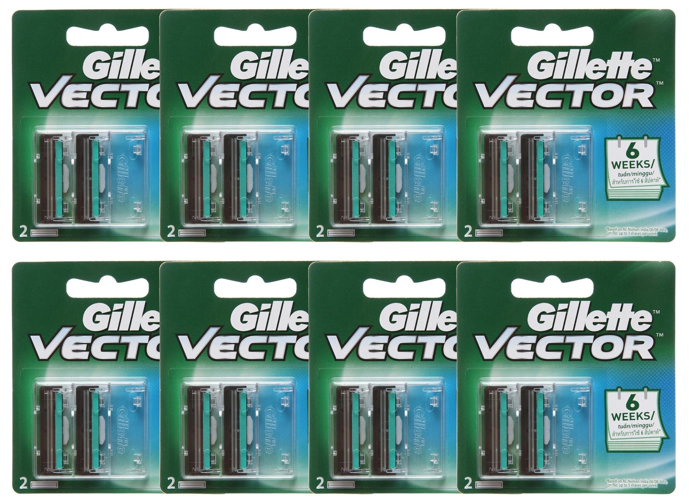 Combo 8 Vỉ 2 đầu dao cạo râu lưỡi kép Gillette Vector Plus Razor 1Up (16 đầu dao)