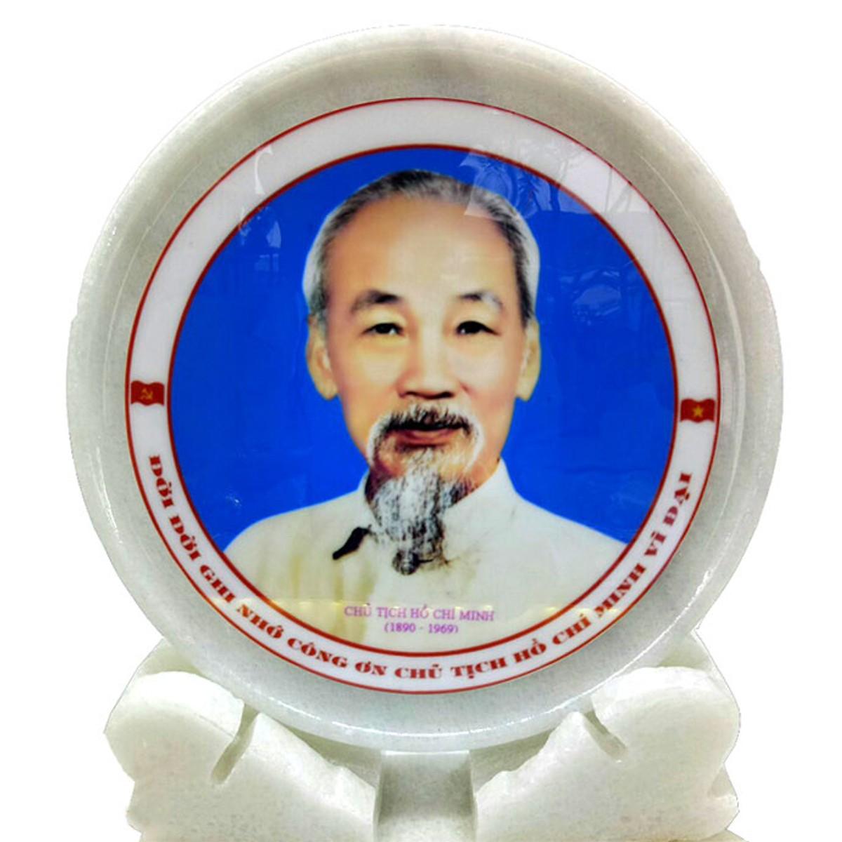 [FreeshipMAX] Đĩa Đá Trắng in hình Bác Hồ- 22cm