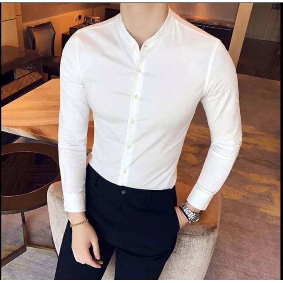 [HÀNG VNXK - CHỐNG NHĂN] Áo sơ mi nam cổ trụ phong cách Hàn Quốc không bai xù chống nhăn