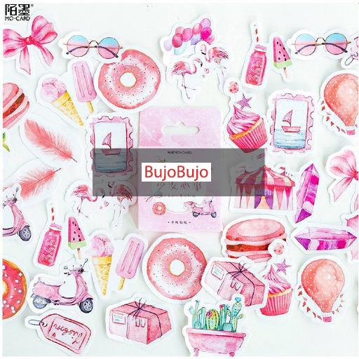 [HCM]Sticker - Hộp 46 stickers dán hoạt hình màu hồng dễ thương trang trí sổ tay Planner nhật ký thiệp [ST46-01]