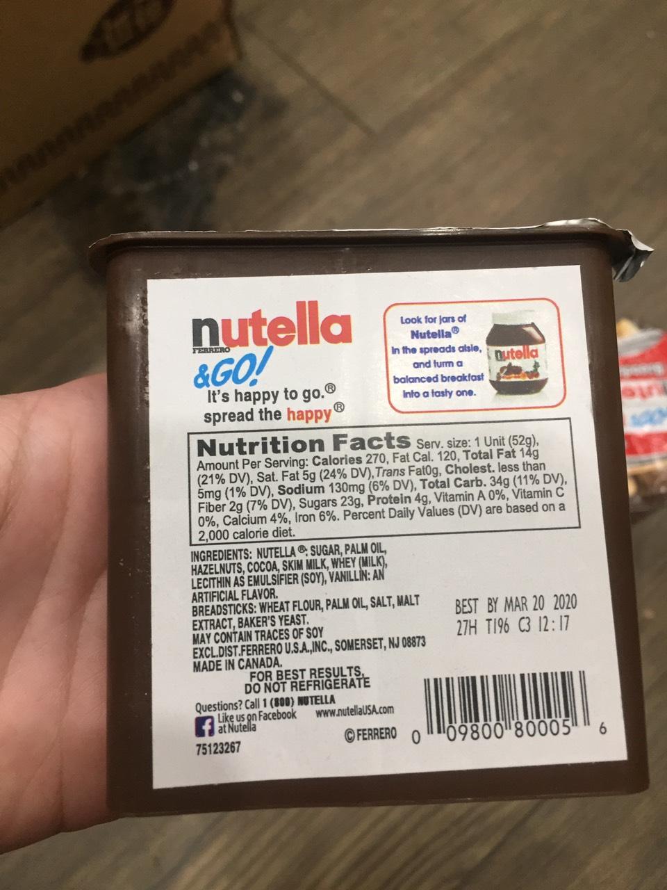 Bánh que chấm Nutella hộp 52g hàng Mỹ