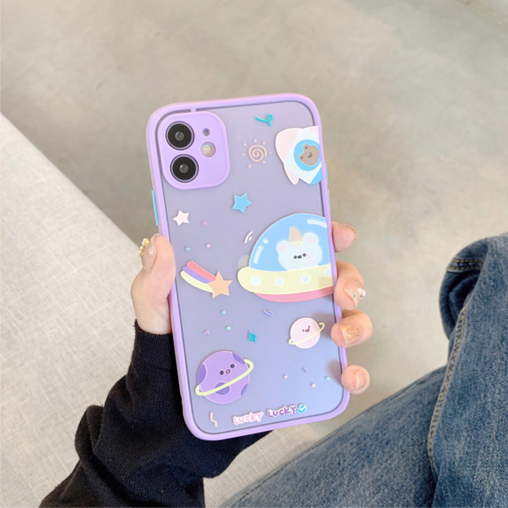 Ốp Lưng Nhám Chống Sock Va Đập Bảo Vệ Camera Space Lucky