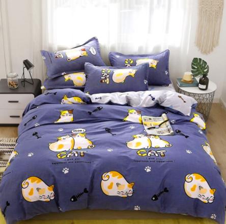 Bộ ga gối 3 món mẫu mèo xanh,gồm 1 ga 2 vỏ gối nằm