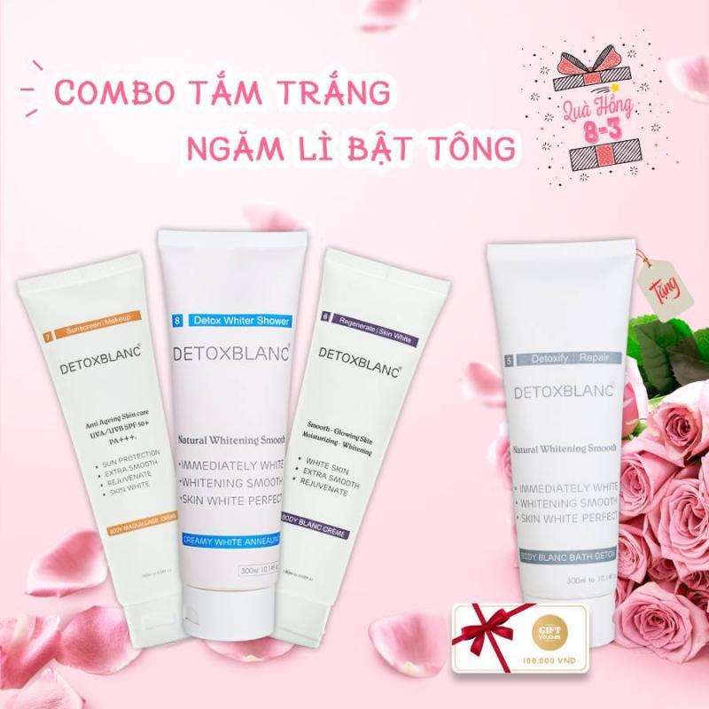 (Mua 3 tặng 1): Tắm trắng thải độc da 300ml + Ủ khóa trắng 300ml + Kem Body ngày 180g Tặng Kem body đêm 180g Detox BlanC
