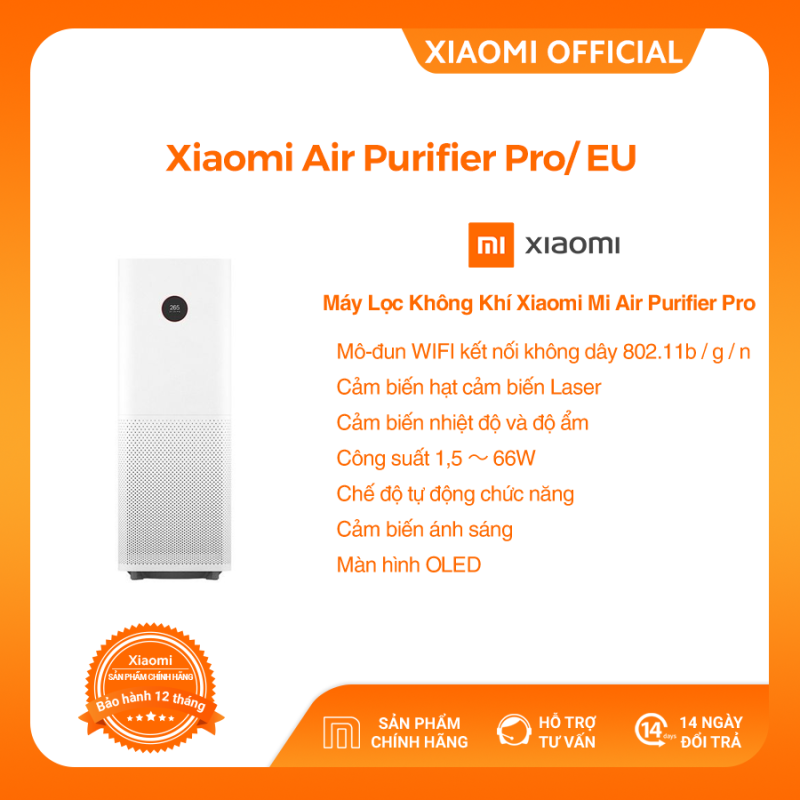 Bảng giá [XIAOMI OFFICIAL] Máy lọc không khí Xiaomi Mi Air Purifier Pro/EU - Điều khiển bằng ứng dụng MiHome, Công suất 60m2, khử mùi, diệt khuẩn, Cảm biến độ ẩm nhiệt kế- Hàng chính hãng - BH 12 Tháng