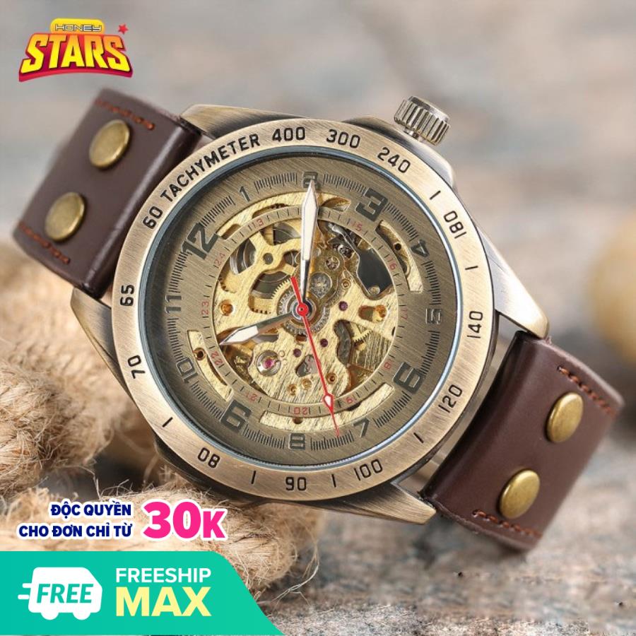 Đồng hồ nam máy cơ tự động dây da cao cấp đẹp giá rẻ  [Tặng kèm hộp]- Honey Stars-462012