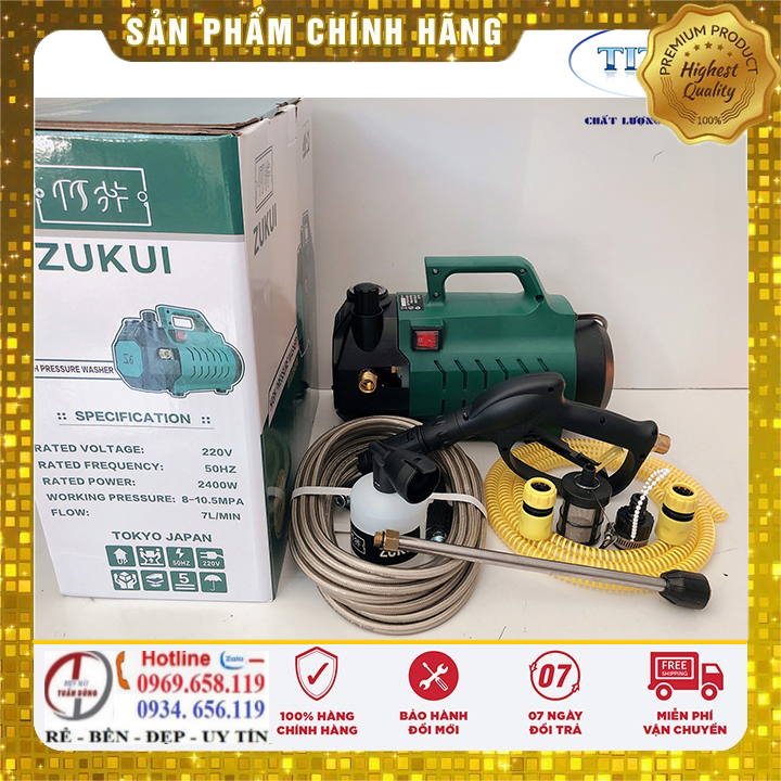 MÁY RỬA XE ZUKUI S6 – 2400W – CÓ CHỈNH ÁP + DÂY CAO ÁP 15m – tặng bình phun bọt tuyết