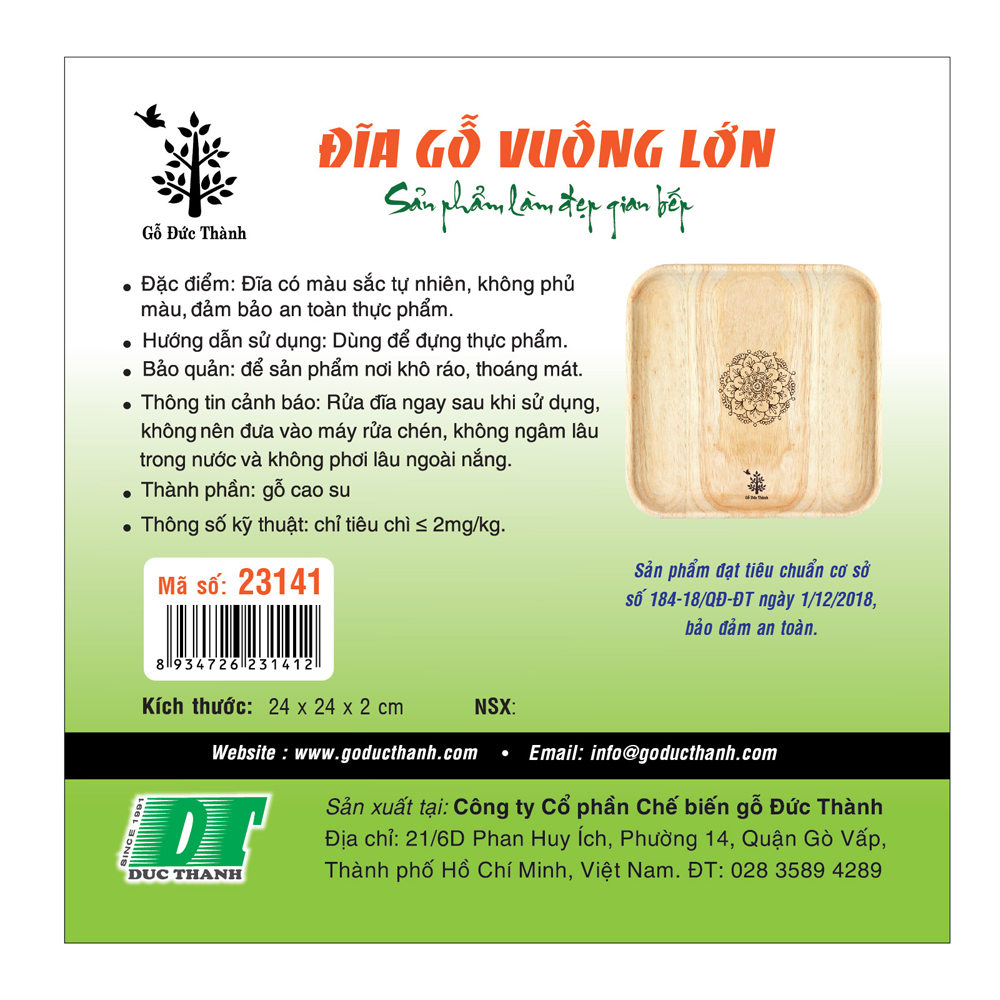 Đĩa gỗ vuông size lớn - Gỗ Đức Thành - 23141