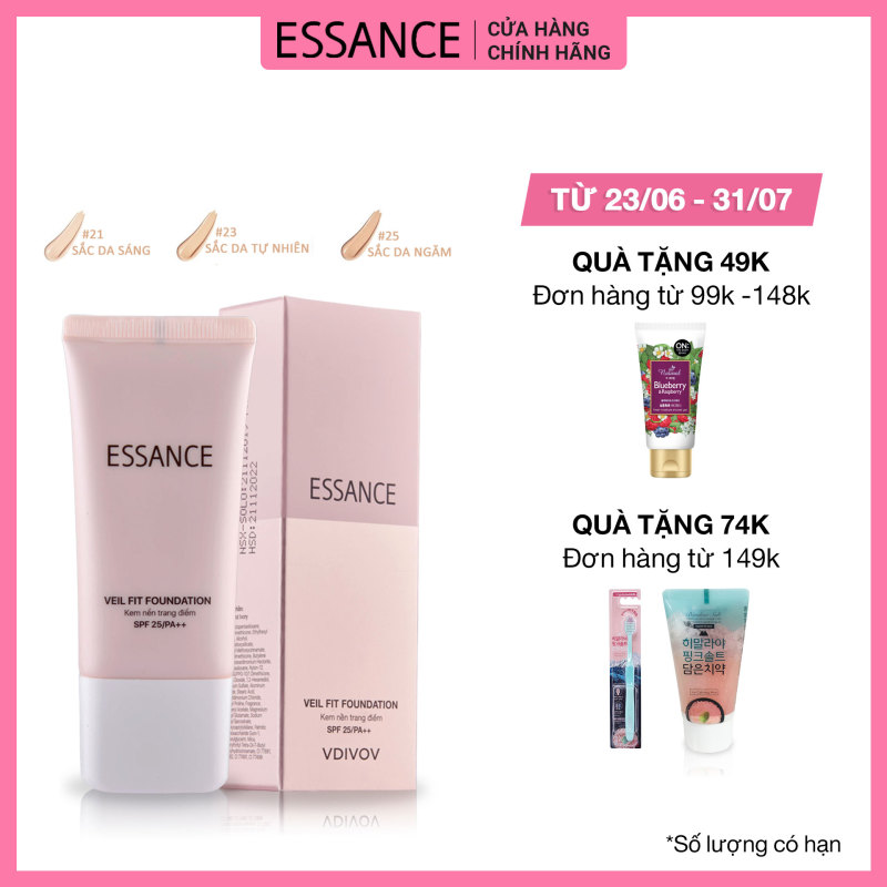 Kem nền bền màu che khuyết điểm toàn diện Essance Veil Fit Foundation SPF25 PA++ 30ml