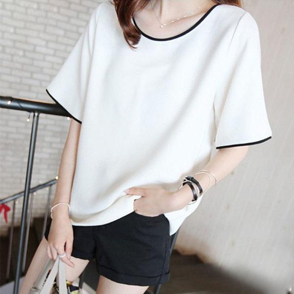 Áo thun nữ, áo thun thời trang, áo thun nữ TRẮNG VIỀN ĐEN thời trang Hàn Quốc vải Cotton dày mịn