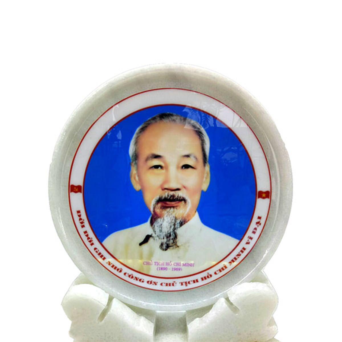 [FreeshipMAX] Đĩa Đá Trắng in hình Bác Hồ- 18cm