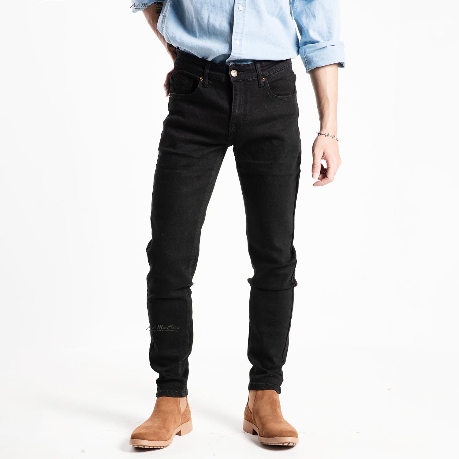 ROUTINE quần jean nam dáng slimfit ống côn màu đen