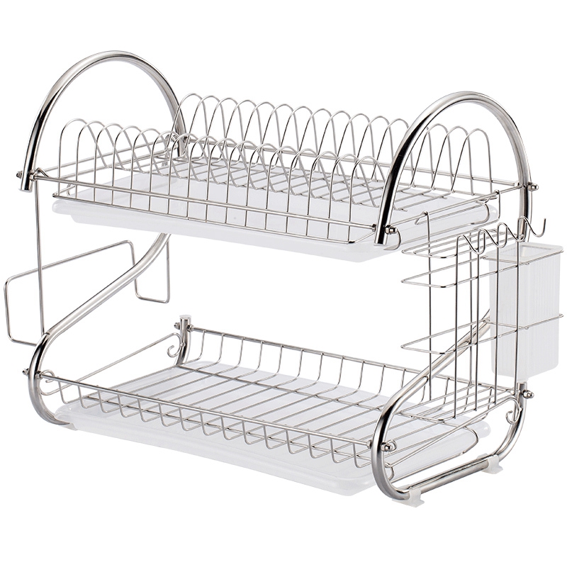 Kệ úp bát chén đĩa inox 2 tầng có khay thoát nước- giá úp bát đĩa cao cấp- Giá để bát đĩa 2 tầng bằng Inox giá inox úp bát giá úp