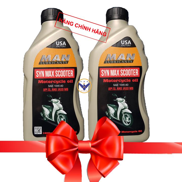 COMBO 2 dầu nhớt xe tay ga cao cấp tổng hợp MAN Syn Max Scooter 10W-40 lon 1L