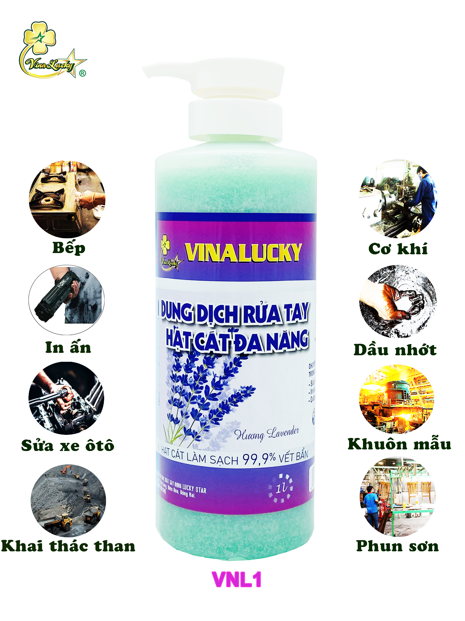 Dung dịch rửa tay hạt cát đa năng VinaLucky 1L